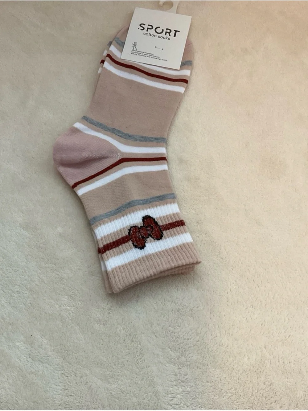 Sporto Beige Striped Cotton Socks
